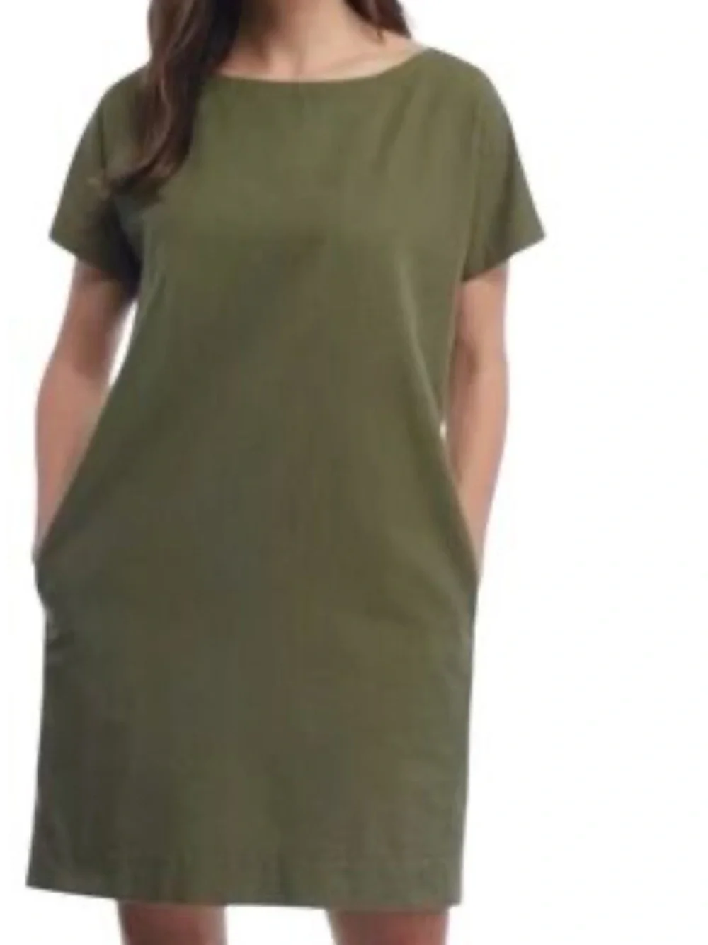 Eileen Fisher Organic Cotton Olive Green Sheath Shift Dress $245